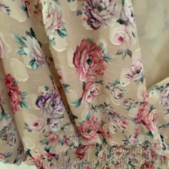 Express Floral Puff Sleeve Smocked V-Neck Cropped Top Coquette Cottagecore SM - Picture 10 of 16